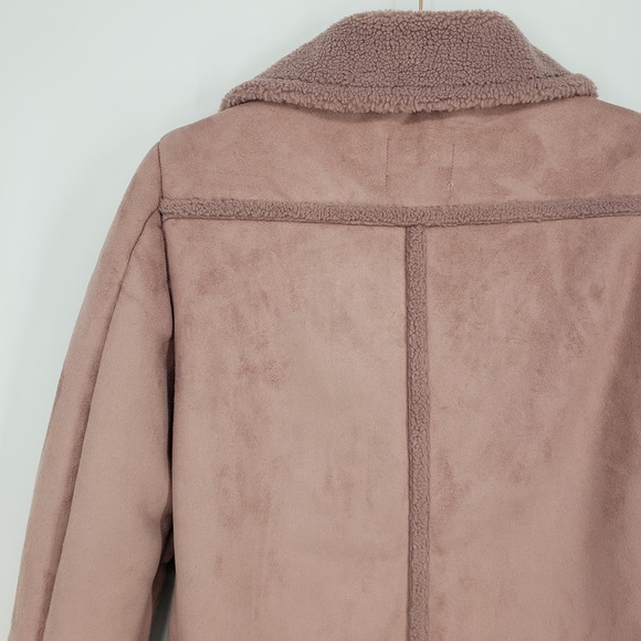 LOFT Faux Suede Aviator Jacket XS Sherpa Moto Asymmetrical Zip Up Mauve Pink - Picture 8 of 10